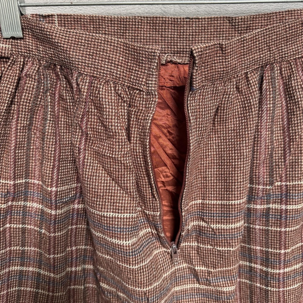 Vintage Panther Skirt Womens 29 Brown Plaid Tweed Fringe Midi Lined Made In USA - Picture 7 of 9